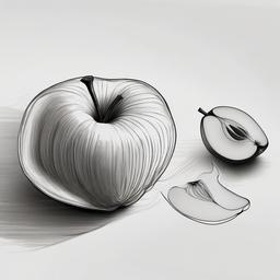 drawing of a sliced apple  minimal rough sketch scribbles,doodles,black and white