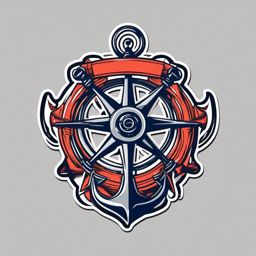 Anchor and Steering Wheel Sticker - Nautical anchor with a ship's steering wheel, ,vector color sticker art,minimal