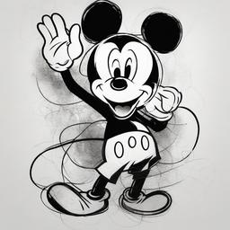 drawing of mickey mouse  minimal rough scribbles,doodles,black and white