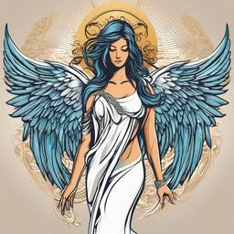 Angel and Wings Tattoo-Expressing a sense of divine presence with an angel and wings tattoo, symbolizing protection and spiritual guidance.  simple vector color tattoo