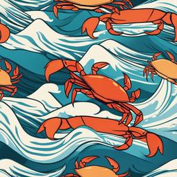 Crab clipart - crab riding a wave in the ocean  color,minimalist,vector clipart