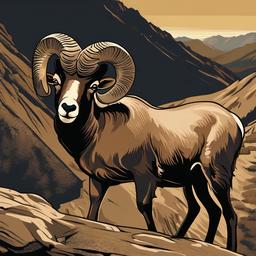 Bighorn Sheep cartoon - Bighorn Sheep locking horns on a mountain  