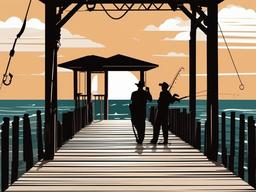 Fishing clipart - person fishing off a pier  