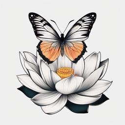 butterfly and lotus flower tattoo  simple color tattoo, minimal, white background