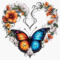 Butterfly heart tattoo, Heart transformed by the grace of a butterfly, representing change and growth. , tattoo color art, clean white background