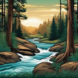 Water clipart - river flowing through a forest  