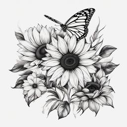 butterfly sunflower tattoo designs  simple color tattoo, minimal, white background