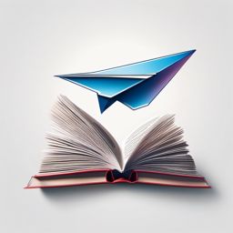 Paper airplane taking flight from an open book, representing the journey of knowledge. Colored tattoo designs, minimalist, white background.  color tattoo minimalist white background