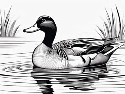 Duck Tattoo - Duck paddling peacefully on a tranquil pond  few color tattoo design, simple line art, design clean white background