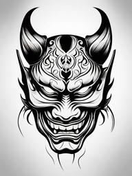 Hannya Mask Tattoo Black - A bold and striking Hannya mask tattoo rendered in black ink.  simple color tattoo,white background,minimal