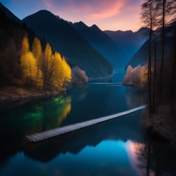 jiuzhaigou valley - paint the surreal night landscapes of jiuzhaigou valley, where colorful lakes and waterfalls shimmer under the soft light of the moon. 