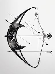 Bow and arrow with cosmic elements ink. Celestial archery alignment.  minimalist black white tattoo style