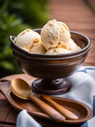 pralines and cream ice cream shared at a family reunion in a sunlit backyard. 