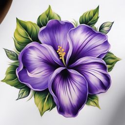 Violet tattoo flower, Tattoos featuring the charming and delicate violet flower.  vivid colors, white background, tattoo design