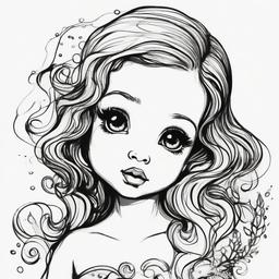 drawing of a baby mermaid  minimal rough sketch scribbles,doodles,black and white