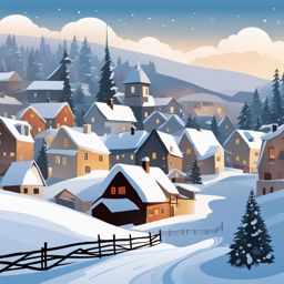 winter clipart: falling gently on a quiet snow-covered village. 