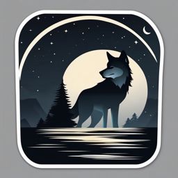 Full Moon and Lone Wolf Emoji Sticker - Solitary guardian beneath the moon's glow, , sticker vector art, minimalist design