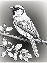 bird clipart black and white - perched on a branch and singing. 