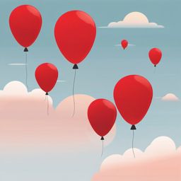 Red Balloon Clipart - Red balloon drifting into the endless sky.  color clipart, minimalist, vector art, 