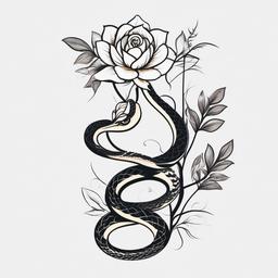 Snake Flower Tattoo - Combination of a snake and flower in a tattoo.  simple vector tattoo,minimalist,white background