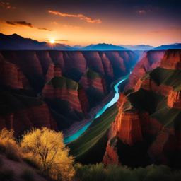 tianshan grand canyon - imagine the tranquil night in tianshan grand canyon, with winding rivers, lush forests, and towering red cliffs illuminated by moonlight. 