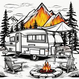 pop-up camper and fire pit
  ,tattoo design, white background