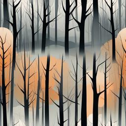 October clipart - creepy forest with bare trees and fog  color,minimalist,vector clipart