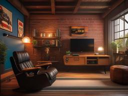 In the gamer room, vintage interior design features retro gaming consoles, vintage posters, and cozy seating that creates a nostalgic environment for gaming adventures.  