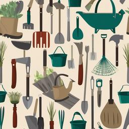 April clipart - garden tools ready for planting  