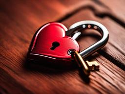 Valentine's Day background - Close-up of a red heart lock and key on a wooden surface  aesthetic background wallpaper