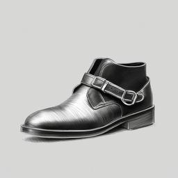 drawing of a shoe with a buckle  minimal rough sketch scribbles,doodles,black and white