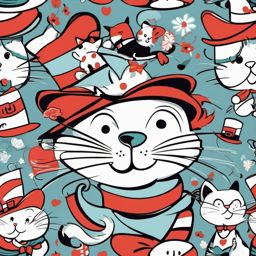 Clip art cat in the hat, The Cat in the Hat bringing his whimsical charm.  simple, 2d flat