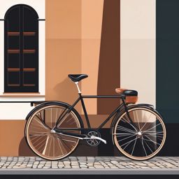 Bike Clipart - Retro bicycle leaning against a charming cobblestone wall.  color clipart, minimalist, vector art, 