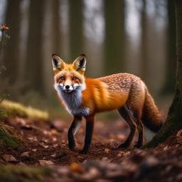 Cute Red Fox Exploring in a Woodland Wonderland 8k, cinematic, vivid colors