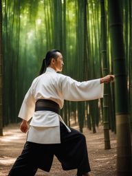 mo dao zu shi - demonstrates martial arts mastery in a serene, bamboo forest. 