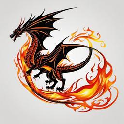dragon tattoo with flames  simple color tattoo,white background