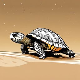 Land Turtle - Slowly traversing a sandy landscape, the land turtle thrives in the simplicity of terrestrial habitats.  vector art, clipart, minimal