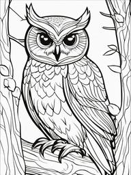 Owl Coloring Pages - Owl watching over its nest full of eggs  simple coloring pages