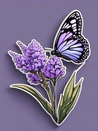 Butterfly and Lavender Sticker - Butterfly near blooming lavender flowers, ,vector color sticker art,minimal