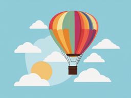Balloon Clipart - Colorful hot air balloon drifting through the clear blue sky.  color clipart, minimalist, vector art, 