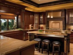 In the kitchen, Egyptian Revival interior design includes ornate cabinetry, rich color palettes, and decorative backsplashes that reflect the grandeur of ancient Egyptian civilization.  