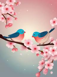 Valentines Day background - Lovebirds sitting together on a cherry blossom branch  