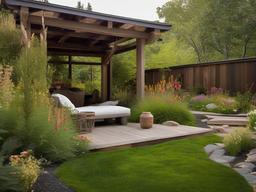 In the garden, Wabi Sabi interior design highlights natural sculptures, wildflowers, and organic pathways that create a beautiful outdoor retreat for relaxation and enjoyment.  