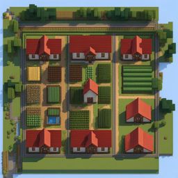 farmhouse with a red barn and fields of crops - minecraft house design ideas minecraft block style