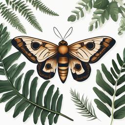 Moth and Fern Tattoo - Embrace the elegance of nature with a tattoo featuring a moth and fern design that symbolizes growth and transformation.  simple vector color tattoo, minimal, white background