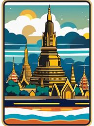 Bangkok Wat Arun sticker- Buddhist temple along the Chao Phraya River in Thailand, , sticker vector art, minimalist design