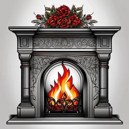 fireplace tattoo  simple color tattoo,white background