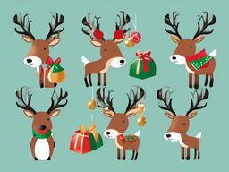 December clipart - reindeer with jingle bells  color,minimalist,vector clipart