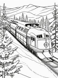 Winter Train Coloring Pages - Snow-Covered Trains Traveling Through Winter Scenes  minimal black outline printable sheet, coloring page