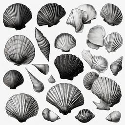 drawings of shells  minimal rough sketch scribbles,doodles,black and white